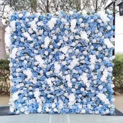 Wholesale Artificial Flower Wall 8ft X 8ft White Roll up Flower Wall Panel Silk Rose Wall Backdrop for Wedding Decoration - customizable / HQ263
