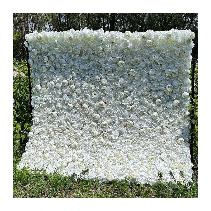 QYY Customized 3D Effects Mix Plant Flower Wall Mats Artificial Flowers Wall Rose Panel Decoration
