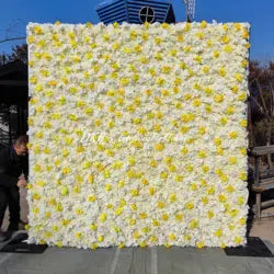 DKB Custom Wedding Decoration Roll up Flower Wall 3D Floral Cloth Flower Wall White Rose Flower Wall Backdrop for Wedding Decor - 8*8 feet or Custom Sizes / HQ167