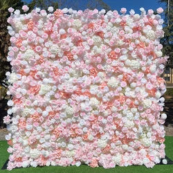 2x2M Flower Wall Panel 3D Silk Rose Floral Wall Decor for Wedding Home Decor Background Shop Party Photo Arrangement - A04 / 1x1 m (3.28x3.28ft)