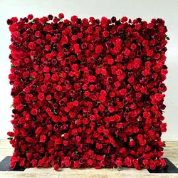 Custom 3d Roll up Fabric Cloth Base Pink Silk Rose Flowerwall Backdrop Panel Decor Artificial Flower Wall for Wedding Decor