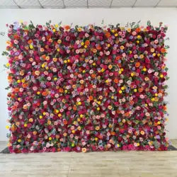 White Baby Breath Rose Artificial Flower Wall Backdrop Roll up 5D Simulation Floral Wall Wedding Banquet Hall Event Photo - 1*1ft / #23