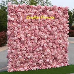 Customized 3D Silk Roll up Cloth Back Drop Panel 8ft X 8ft Wedding Events Artificial Red Rose Flower Wall Backdrop for Wedding - 8*8ft,10*10ft,Custom / 6