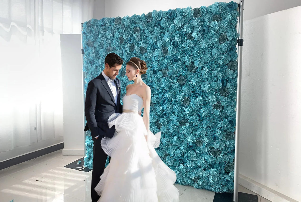 High-Quality Rolled Artificial Flower Wall 3D/5D Blue Flower Wall Background 8ft X 8ft Wedding Background Flower Wall
