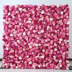 A01 Custom Pink White Floral Wall Panel Backdrop 3D 5D Roll up Zipper Fabric Artificial Silk Rose Flower Wall for Wedding Decor - #18 440