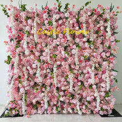 Custom OEM ODM Artificial Flower Wall 3D Mixed Silk Artificial Flowers Handmade Roll up Backdrop for Wedding Event Party Decor - 8ft*8ft, 10ft*10ft, Customized / FW680