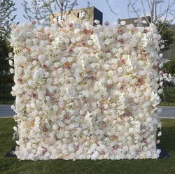 A01 Custom Pink White Floral Wall Panel Backdrop 3D 5D Roll up Zipper Fabric Artificial Silk Rose Flower Wall for Wedding Decor - #87 CA021