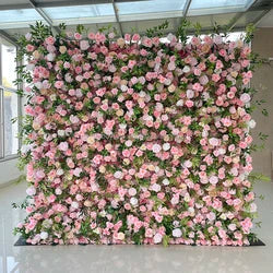 F198 Luxury Restaurant Wall Backdrop Decor Burgundy Flower Mat Artificial 3D 5D Red Faux Silk Rose Flower Wall for Wedding Event