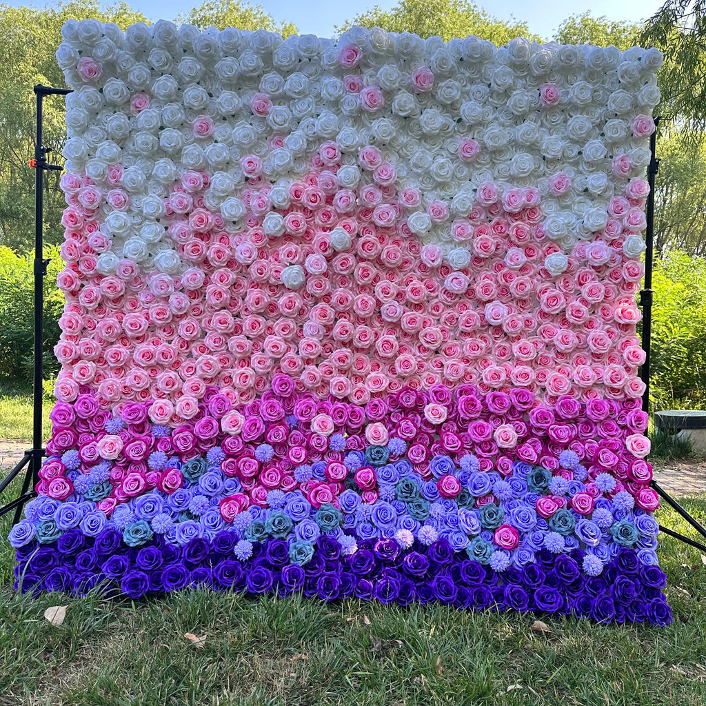 MYFW High-quality Customized 5D 3D Flower Wall Backdrop Silk Artificial Decorative Flower Wall Pink Wedding Rose Wall Penels