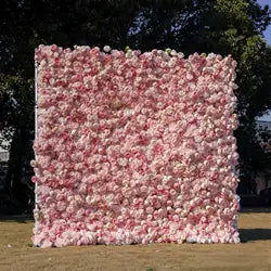 Pink White Rose Gradient Artificial Flower Background Wall Red Gradient Roses Net Red Punch Card Rose Hydrangea Flower Wall - One square unit / White-style 16