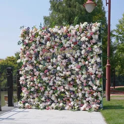Wholesale Cloth Base Artificial Rose Flower Wall Background Wedding Decoration Sign-in Flower Row for Reception Flower Wall - 1*1m(3.28*3.28ft) / orange 1