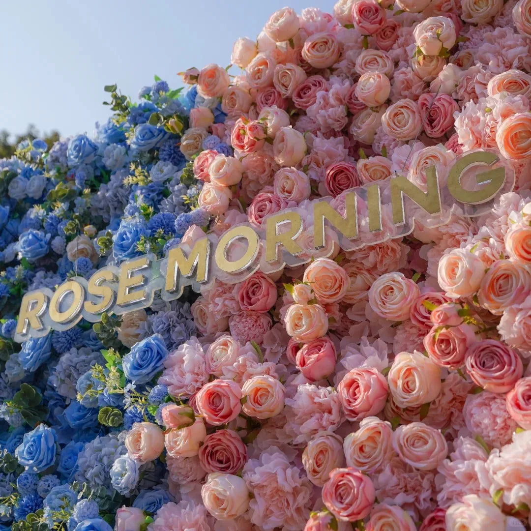 Wedding Party Event Decor  Flower Wall Panel  3D Roll up Fabric Cloth Artificial Silk Rose Flower Wall Backdrop