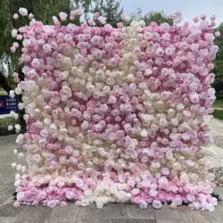 High Quality 3D Silk Floral Panel Custom 5D/8D Artificial Rose Flower Wall Wedding Christmas Graduation Stage Background
