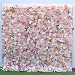 Handmade Artificial Pink Lily Rose Flower Wall Popular Photo-Taking Background Wedding Shopping Mall Window Decoration Wall - Large / 8*8ft stand