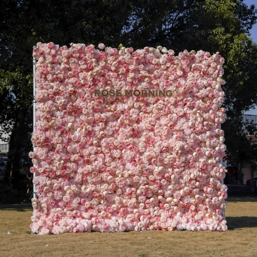 Ultra-realistic Customization Artificial Flower Wall 3D Red Rose Backdrop Silk Fabric Rollable Type