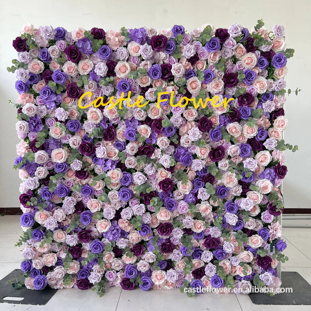 O-W011 8ft X 8ft  Roll up Cloth Flower Wall Backdrop Events Wedding Decor Artificial Flowers Wall Silk Rose Wall Flower Decor