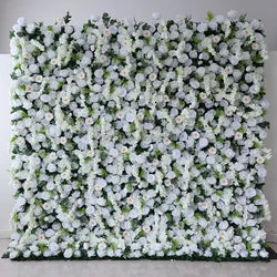 A01 Custom Pink White Floral Wall Panel Backdrop 3D 5D Roll up Zipper Fabric Artificial Silk Rose Flower Wall for Wedding Decor - #70 405