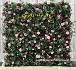 Custom OEM ODM Artificial Flower Wall 3D Mixed Silk Artificial Flowers Handmade Roll up Backdrop for Wedding Event Party Decor - 8ft*8ft, 10ft*10ft, Customized / FW653