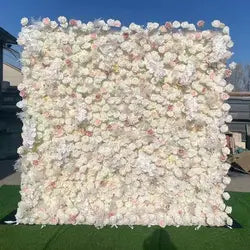 Pink White Rose Gradient Artificial Flower Background Wall Red Gradient Roses Net Red Punch Card Rose Hydrangea Flower Wall - One square unit / Pink-style 21