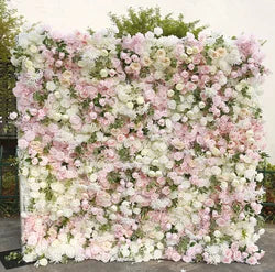 Hot Sale Luxury Custom-made Roll-up Artificial Flower Wall Pink & White Wedding Backdrop