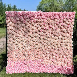 Custom 3D 5D Fabric Cloth Roll up Artificial Silk Rose Peony Flowers Wall Backdrop Panel Wedding Decor Artificial Flower Wall - 240x240cm(8x8ft) / MYQ01