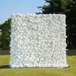 MYFW High-quality Customized 5D 3D Flower Wall Backdrop Silk Artificial Decorative Flower Wall Pink Wedding Rose Wall Penels - 240*240cm free size you like / White 02