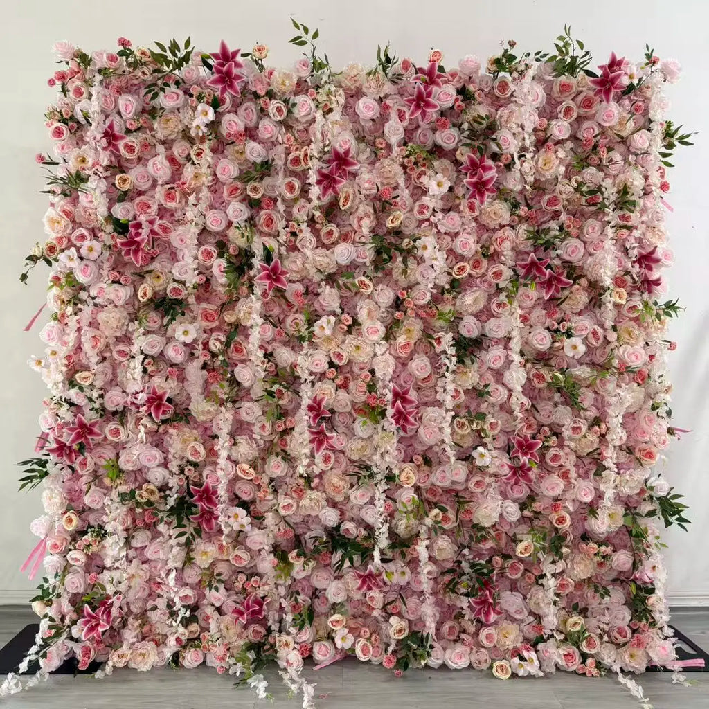 Flowerwall Spun Silk 3D  Flowers Wall Backdrop Roll UpRoses  Modern Handmade Lightweight Long-Lasting Wall Panel Background