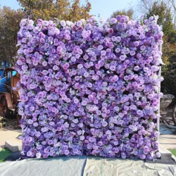 Wholesale Artificial Flower Wall 8ft X 8ft White Roll up Flower Wall Panel Silk Rose Wall Backdrop for Wedding Decoration - customizable / HQ250