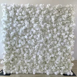 Custom 3d Roll up Fabric Cloth Base Pink Silk Rose Flowerwall Backdrop Panel Decor Artificial Flower Wall for Wedding Decor