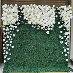 EG-M041 5D 8ft X 8ft Roll up Fabric Flower Wall Artificial Rose White Flower Wall for Wedding Backdrop Decoration - 1 Square Meter / Blue 34