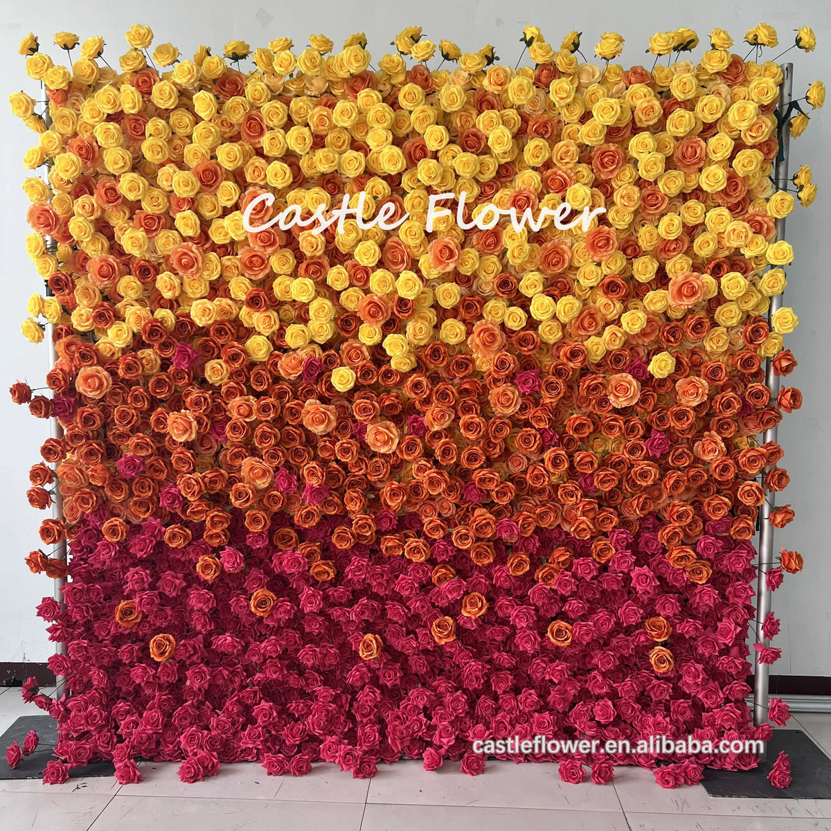 O-W011 8ft X 8ft  Roll up Cloth Flower Wall Backdrop Events Wedding Decor Artificial Flowers Wall Silk Rose Wall Flower Decor