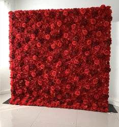 F198 Luxury Restaurant Wall Backdrop Decor Burgundy Flower Mat Artificial 3D 5D Red Faux Silk Rose Flower Wall for Wedding Event - 8ft x 8ft , 4ft x 8ft , 10ft x 8ft , or Custom / 65 flower wall