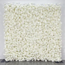 DKB Custom Wedding Decoration Roll up Flower Wall 3D Floral Cloth Flower Wall White Rose Flower Wall Backdrop for Wedding Decor