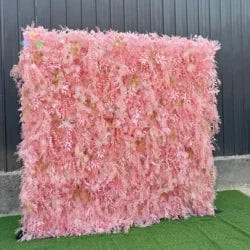 White Baby Breath Rose Artificial Flower Wall Backdrop Roll up 5D Simulation Floral Wall Wedding Banquet Hall Event Photo - 1*1ft / 32
