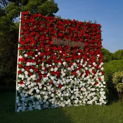 Wedding Party Event Decor  Flower Wall Panel  3D Roll up Fabric Cloth Artificial Silk Rose Flower Wall Backdrop - 1*1m   15