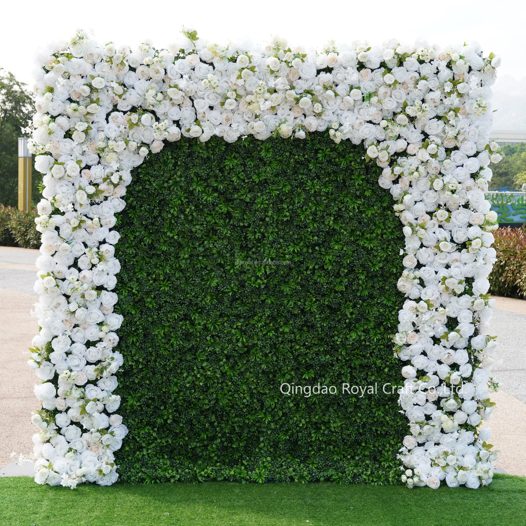 Custom 3d Roll up Fabric Cloth Base Pink Silk Rose Flowerwall Backdrop Panel Decor Artificial Flower Wall for Wedding Decor