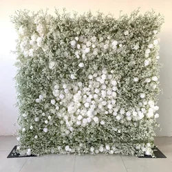 Custom 3d Roll up Fabric Cloth Base Pink Silk Rose Flowerwall Backdrop Panel Decor Artificial Flower Wall for Wedding Decor - #5 green