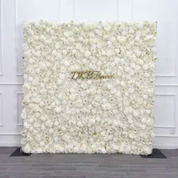 Wholesale Artificial Flower Wall 8ft X 8ft White Roll up Flower Wall Panel Silk Rose Wall Backdrop for Wedding Decoration - customizable / HQ088
