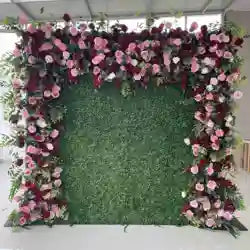 EG-M041 5D 8ft X 8ft Roll up Fabric Flower Wall Artificial Rose White Flower Wall for Wedding Backdrop Decoration - 1 Square Meter / Blue 32