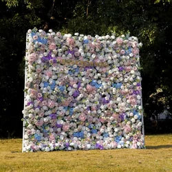 Wholesale Cloth Base Artificial Rose Flower Wall Background Wedding Decoration Sign-in Flower Row for Reception Flower Wall - 1*1m(3.28*3.28ft) / pink green 7