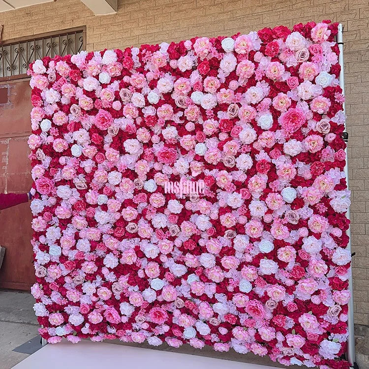 MSFAME Wedding Artificial Flowers Wall Decoration 5D Roll up Backdrop 8X8 Pink Flower Wall