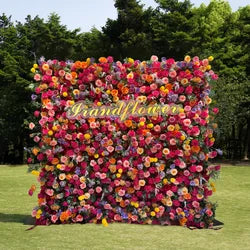 8x8 ft Silk Flower Wall Panel Square Artificial Floral Backdrop for Wedding Hotel Banquet Event Decoration - 8ft*8ft / White 22