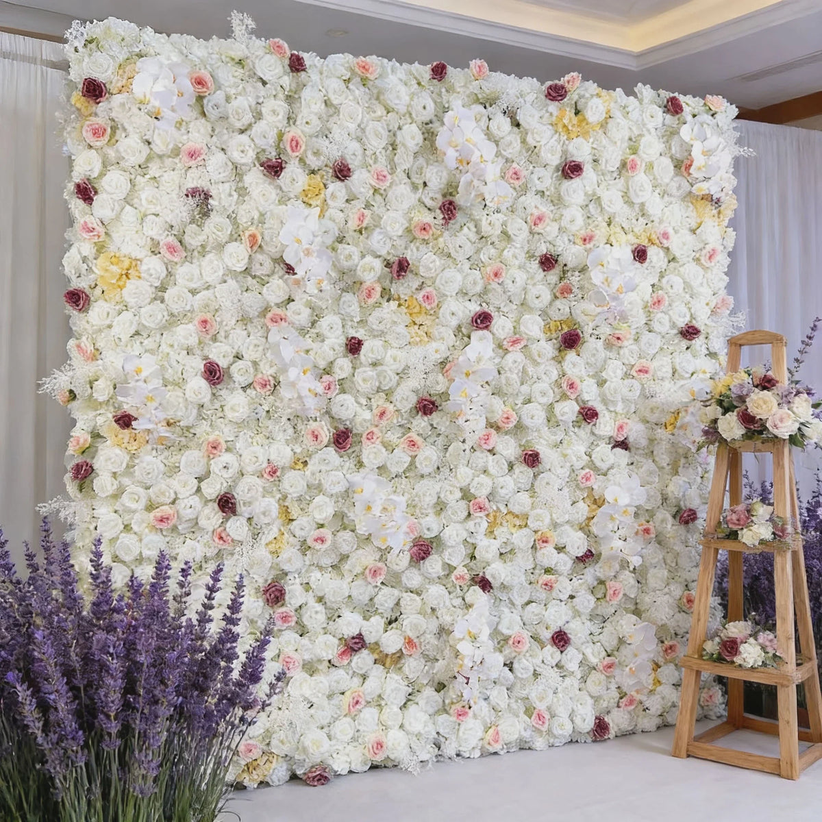 Pink White Rose Gradient Artificial Flower Background Wall Red Gradient Roses Net Red Punch Card Rose Hydrangea Flower Wall