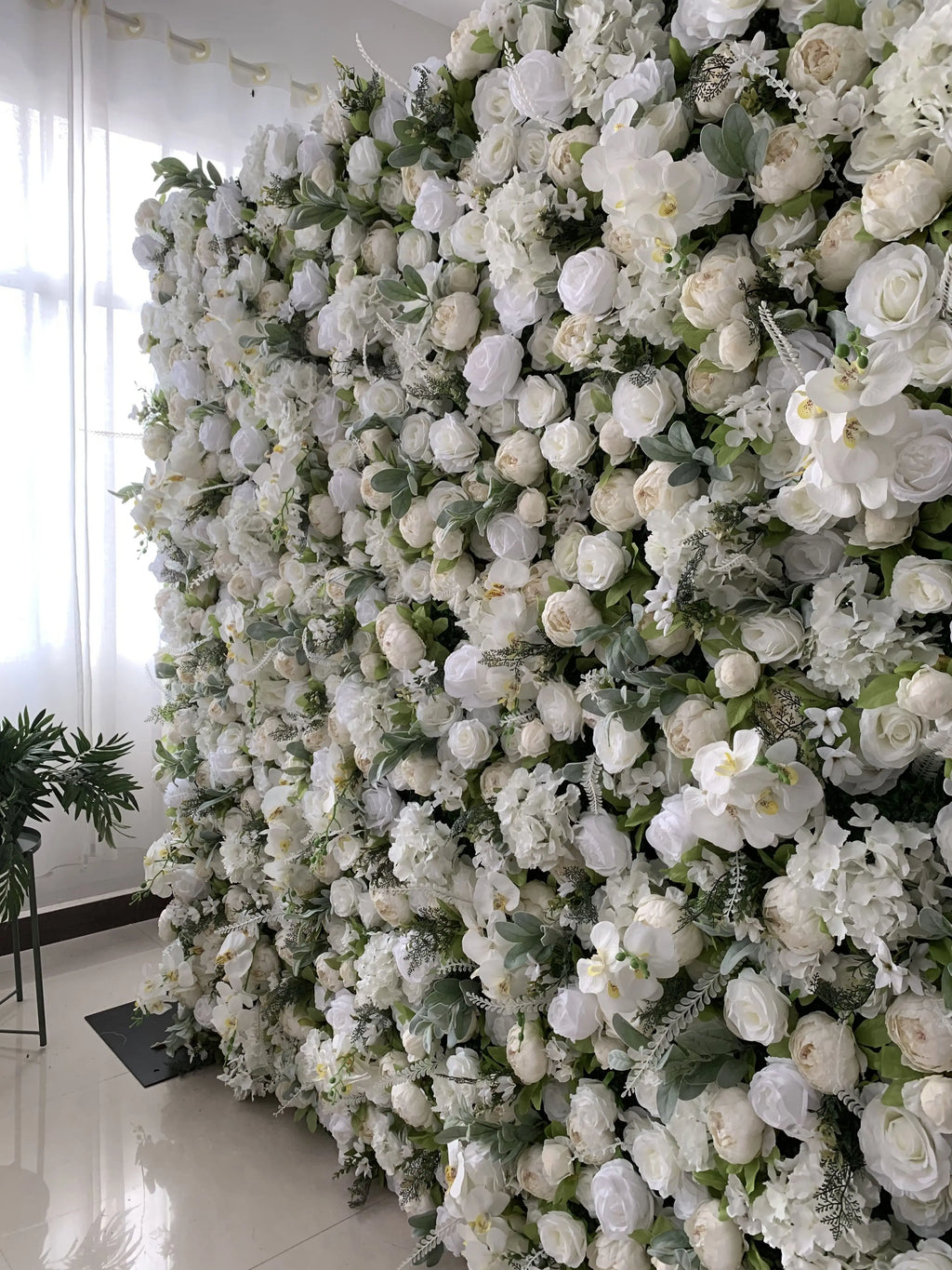 Custom Flower Wall 5D 3D White Roll up Cloth Wedding Decor Artificial Silk Rose Flower Panel Backdrop Flower Wall