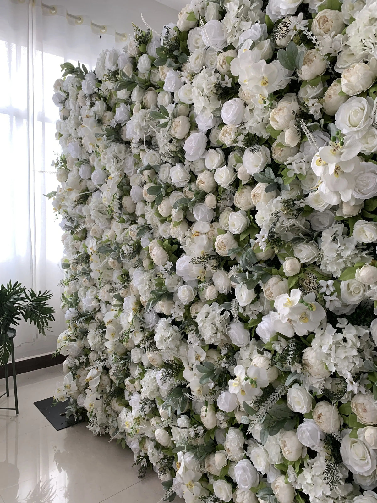 Custom Flower Wall 5D 3D White Roll up Cloth Wedding Decor Artificial Silk Rose Flower Panel Backdrop Flower Wall