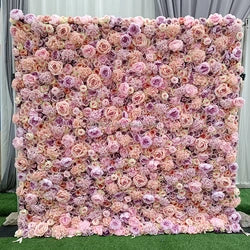 A01 Custom Pink White Floral Wall Panel Backdrop 3D 5D Roll up Zipper Fabric Artificial Silk Rose Flower Wall for Wedding Decor - #55 400