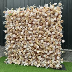 White Baby Breath Rose Artificial Flower Wall Backdrop Roll up 5D Simulation Floral Wall Wedding Banquet Hall Event Photo - 1*1ft / 30