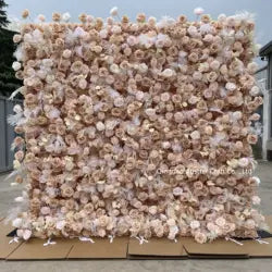 High Quality 3D Silk Floral Panel Custom 5D/8D Artificial Rose Flower Wall Wedding Christmas Graduation Stage Background