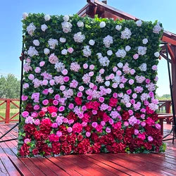 Custom 3D 5D Fabric Cloth Roll up Artificial Silk Rose Peony Flowers Wall Backdrop Panel Wedding Decor Artificial Flower Wall