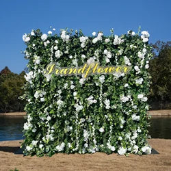 8x8 ft Silk Flower Wall Panel Square Artificial Floral Backdrop for Wedding Hotel Banquet Event Decoration - 8ft*8ft / White 18
